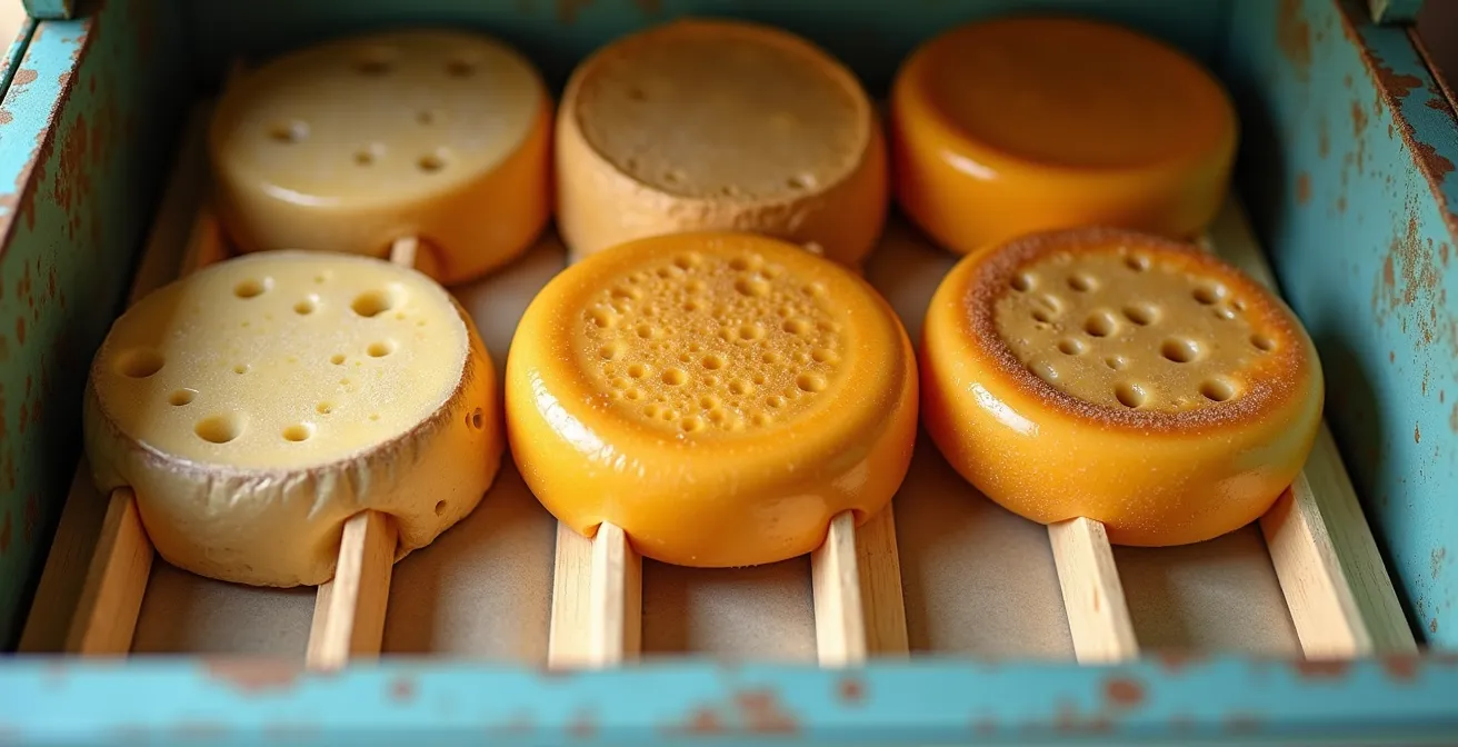 Cross-section view of a travel cooler with cheese wrapped in parchment paper and ice packs