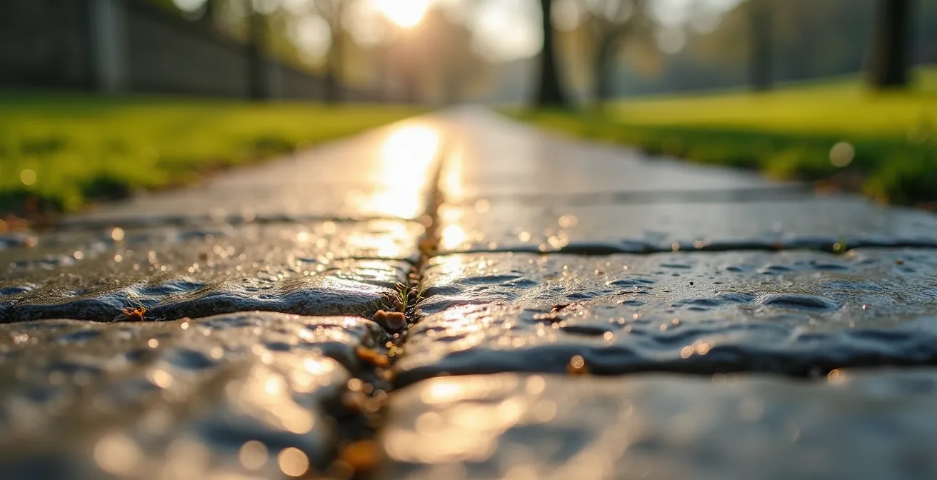 Peaceful morning view of a paved accessible trail through the Plains of Abraham park
