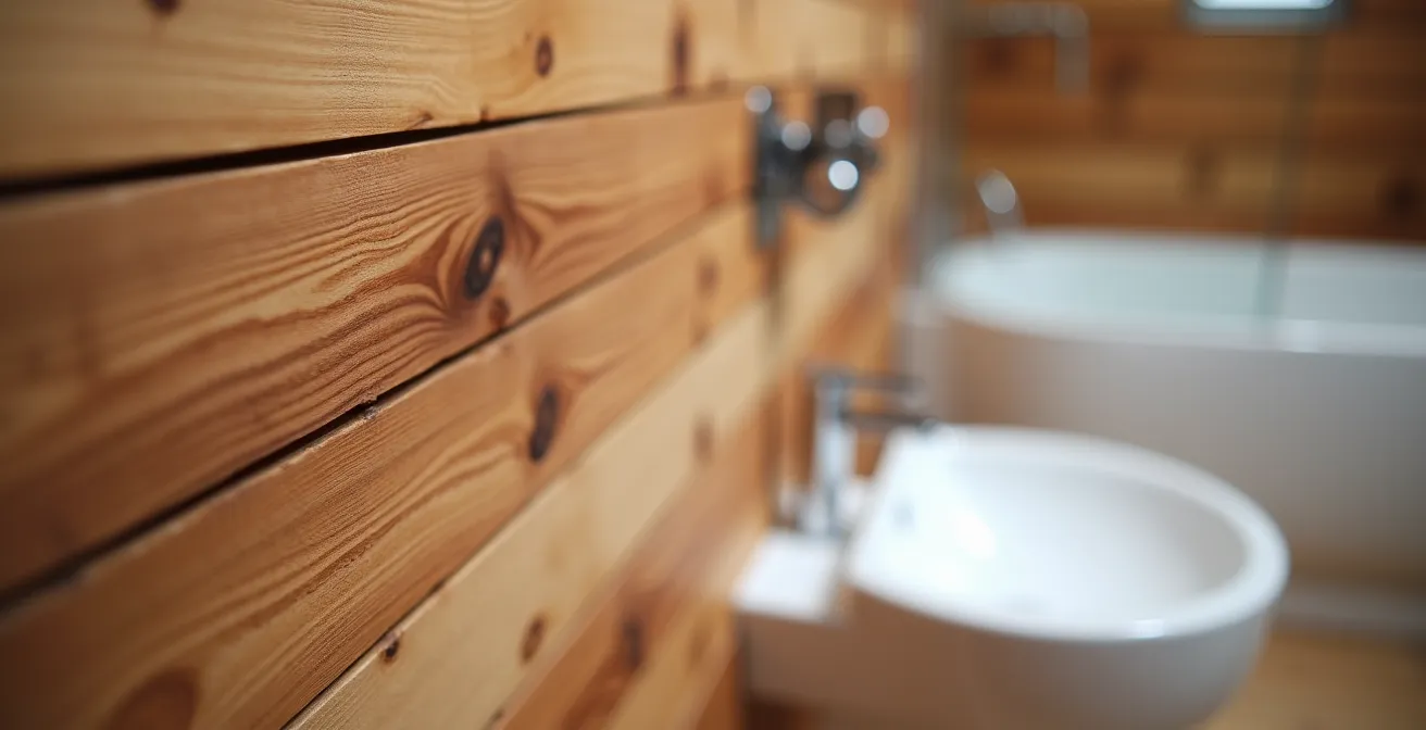 Modern eco-friendly composting toilet system in rustic Quebec glamping cabin interior