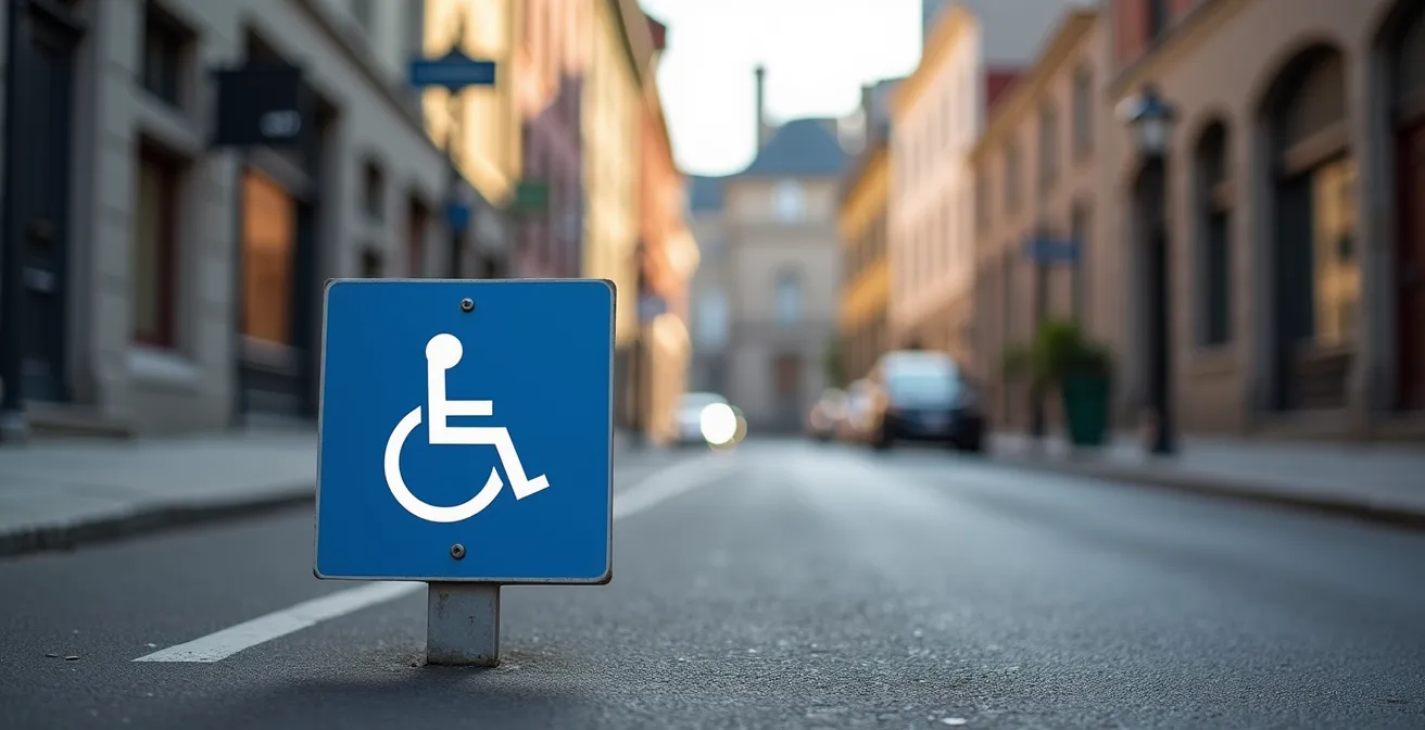 Aerial view of Upper Town parking area near Hotel-Dieu hospital showing accessible parking spots