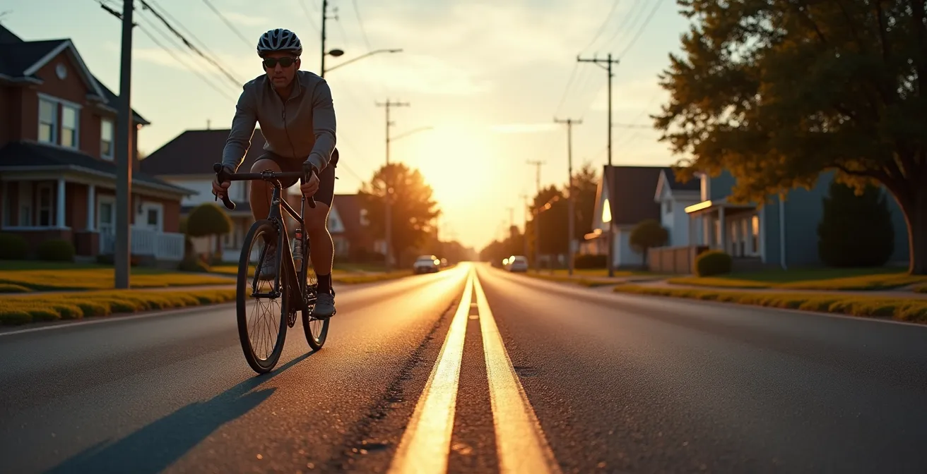 Cyclist on dedicated bike path alongside Route 138 with proper safety signage
