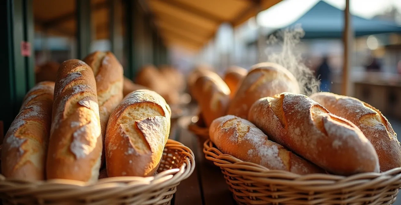Weekend farmers market bread stand in rural Quebec village