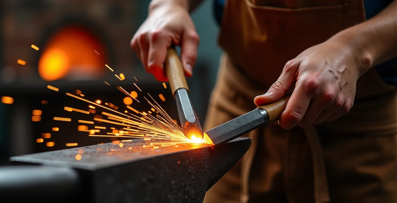Teen learning traditional blacksmithing at a historical site
